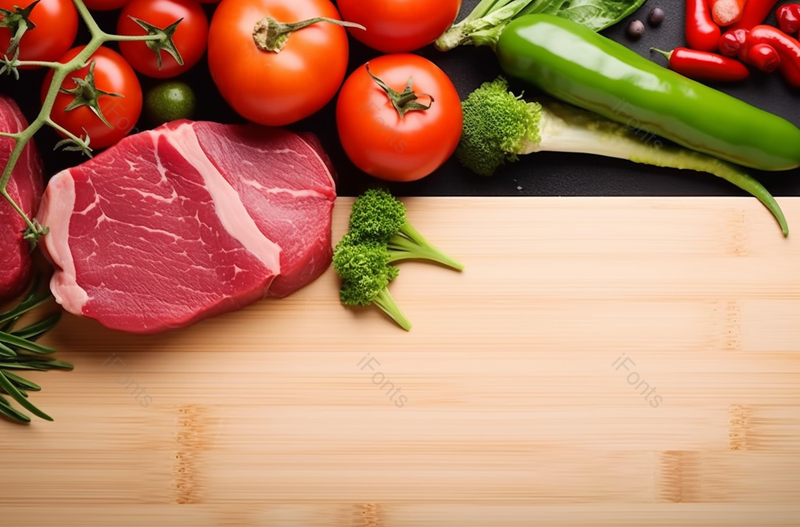 案板旁的肉和蔬菜,高清,摄影图,摄影图片,图片大全,摄影图免费下载